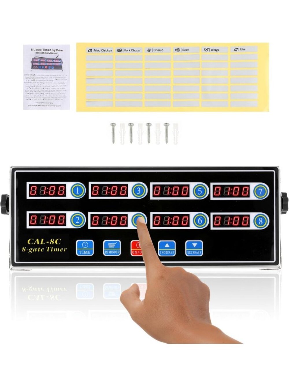 8-Channel Digital Kitchen Timer - Commercial Cooking Timer for Restaurants